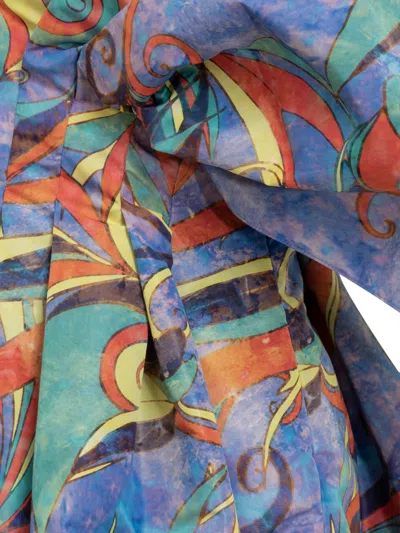 Rochas Pleated Graphic-print Minidress In Multicolor