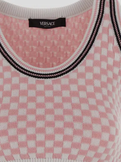 Shop Versace T-shirts And Polos In Whitepink