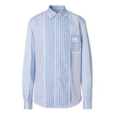 Shop Burberry Pale Blue Pattern Caulfield Contrast Check Shirt