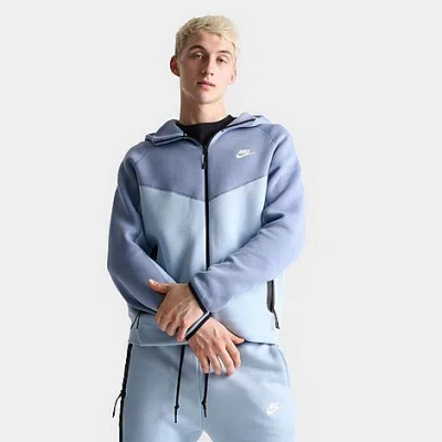 Shop Nike Men's Tech Fleece Windrunner Full-zip Hoodie In Light Armory Blue/ashen Slate/white
