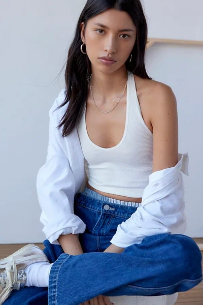Shop Out From Under Jackie Seamless Cropped Halter Top In White, Women's At Urban Outfitters