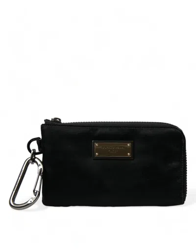 Shop Dolce & Gabbana Black Nylon Logo Plaque Keyring Pouch Clutch Bag