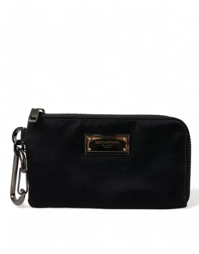 Shop Dolce & Gabbana Black Nylon Logo Plaque Keyring Pouch Clutch Bag