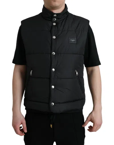 Shop Dolce & Gabbana Black Polyester Padded Vest Logo Jacket