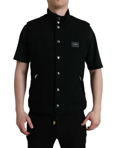 Shop Dolce & Gabbana Black Rayon Buttoned Vest Logo Jacket