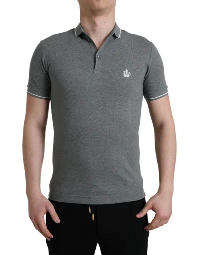 Shop Dolce & Gabbana Gray Collared Short Sleeve Crown T-shirt