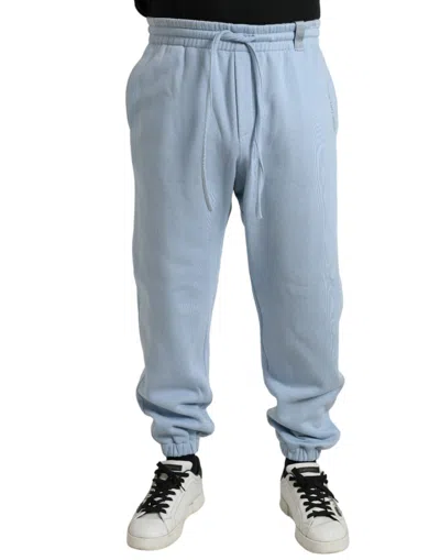Shop Dolce & Gabbana Light Blue Cotton Sweatpants Men Jogger Pants