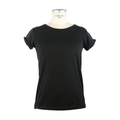 Shop Patrizia Pepe Elegant Crew Neck Cotton-linen T-shirt With Chic Appliqués In Black