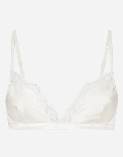 Dolce & Gabbana Soft Cut Satin Bra With Lace In ホワイト