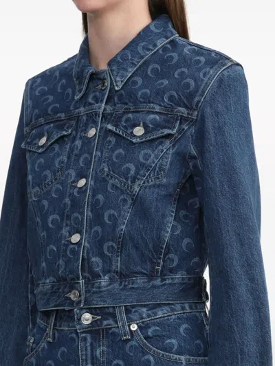 Shop Marine Serre Deadstock Denim Boxy Jacket Woman Indigo In Cotton