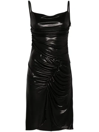 Shop Marine Serre Pleated Dress Woman Black In Polyester