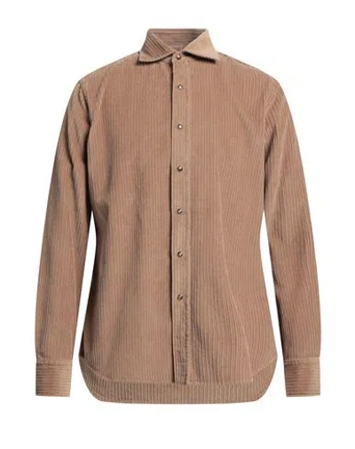 Shop Alessandro Gherardi Man Shirt Light Brown Size L Cotton In Beige