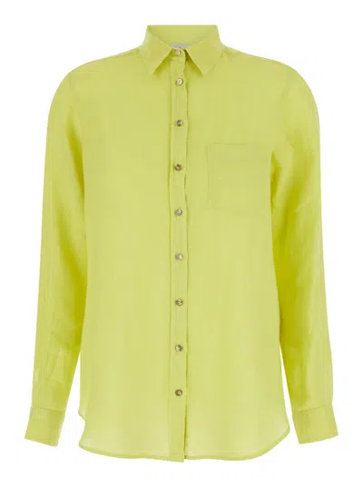 Shop Antonelli Yellow Shirt With Buttons In Linen Woman