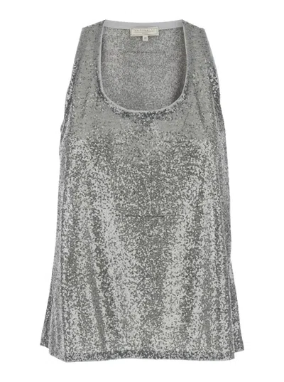 Shop Antonelli Silver Top With Sequins In Techno Fabric Woman In White
