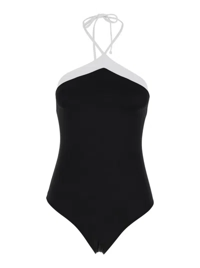 Shop Anjuna Black And White 'charlie' Swimsuit In Techno Fabric Stretch Woman