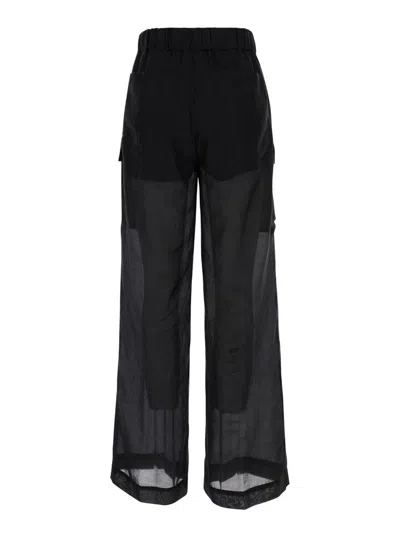 Shop Semicouture Black Trousers With Pockets In Cotton And Silk Woman