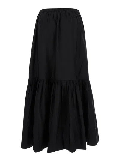 Shop Ganni Cotton Poplin Maxi Flounce Skirt In Black