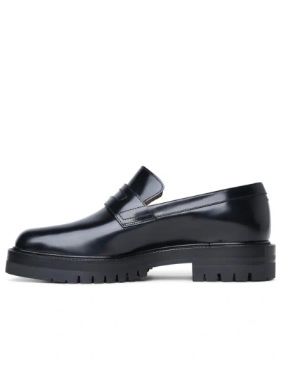 Shop Maison Margiela Tabi' Black Leather Loafers In Grey
