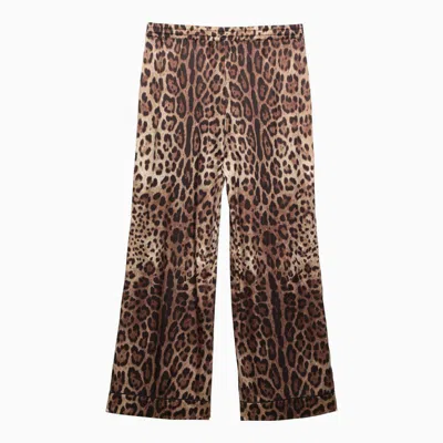 Shop Dolce & Gabbana Dolce&gabbana Leopard Print Trousers In Satin In Brown