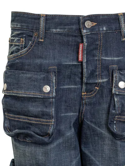 Shop Dsquared2 Denim Cargo Pants In Blue