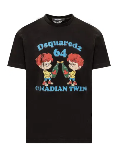 Shop Dsquared2 T-shirt With Canadian Twins Print In Black