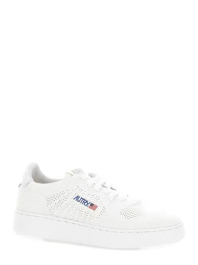 Shop Autry 'medalist Easeknit' White Low Top Sneakers With Perforated Design In Knit Woman