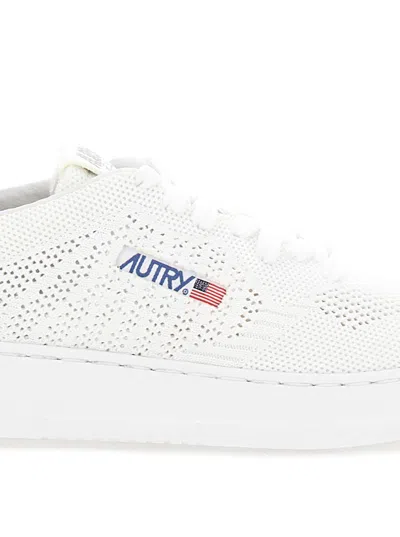 Shop Autry 'medalist Easeknit' White Low Top Sneakers With Perforated Design In Knit Woman