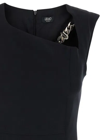 Shop Liu •jo Black Shealth Dress With Chain Detail  In Techno Fabric Stretch Woman