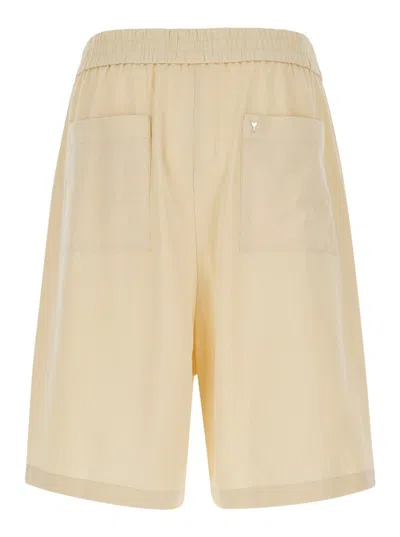 Shop Ami Alexandre Mattiussi Beige Elastic Bermuda Shorts In Cotton Man In White