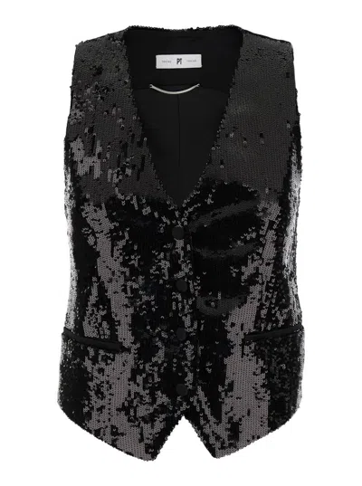 Shop Pt Torino Black Sequins Vest In Techno Fabric Woman