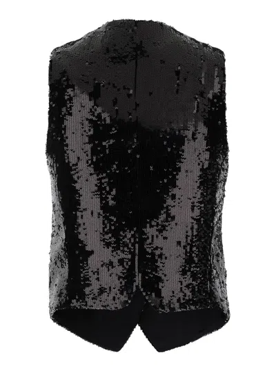 Shop Pt Torino Black Sequins Vest In Techno Fabric Woman