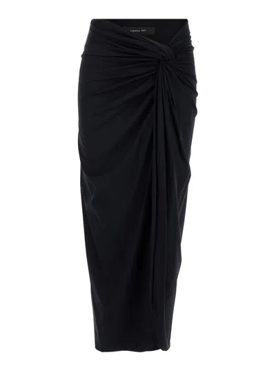 Shop Federica Tosi Black Wrinkled Long Skirt In Techno Fabric Stretch Woman