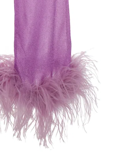 Shop Oseree 'lumière Plumage' Violet Pants With Feathers And Drawstring In Polyamide Blend Woman In Pink