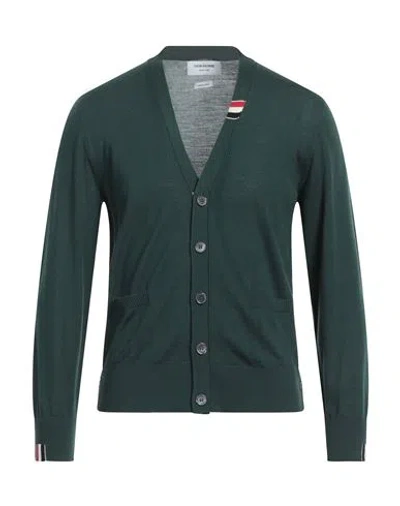 Thom Browne Man Cardigan Green Size 4 Virgin Wool, Polyamide In Green