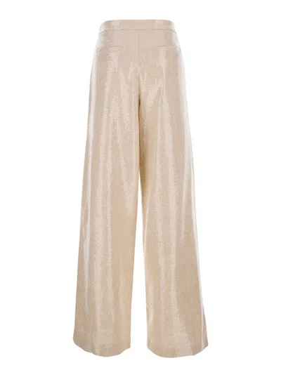Shop Federica Tosi Pink Trousers With Sequins In Linen Blend Woman In Beige