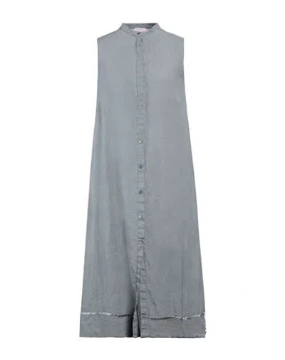Rossopuro Woman Midi Dress Grey Size M Linen In Grey