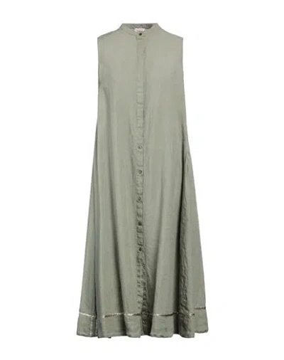 Rossopuro Woman Midi Dress Military Green Size Xl Linen In Green
