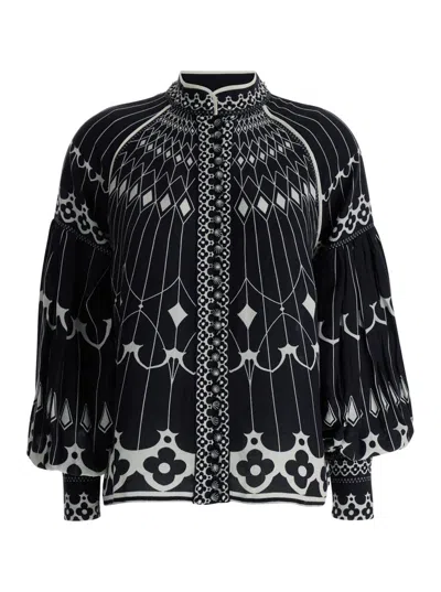 Shop Scarlett Poppies Black Shirt With Mandarin Collar In Techno Fabric Woman