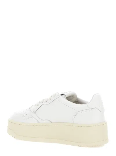 Shop Autry White Low Top Sneakers With Oversized Platform In Leather Woman