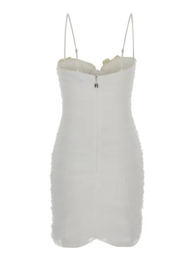 Shop Rotate Birger Christensen White Pleated Mini Dress In Techno Fabric Woman