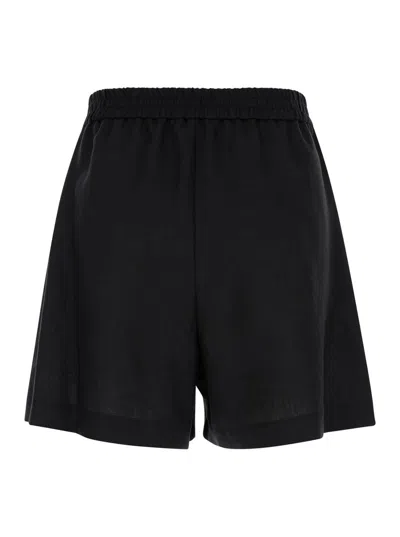 Shop Plain Black Bermuda Short With Elastic Waistband In Linen Woman