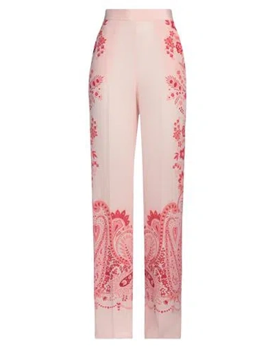 Etro Silk Trousers With Placed Flower Print In Pink