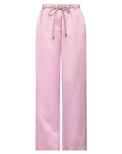 Alysi Woman Pants Pink Size 4 Linen, Viscose In Pink