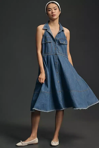 Shop Pilcro Sleeveless Halter Swing Midi Dress In Blue
