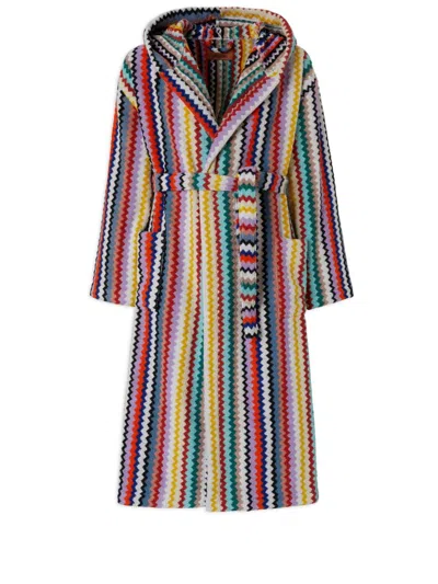 Missoni Riverbero Bathrobe In Cotton Terry With Zigzag Pattern In Red