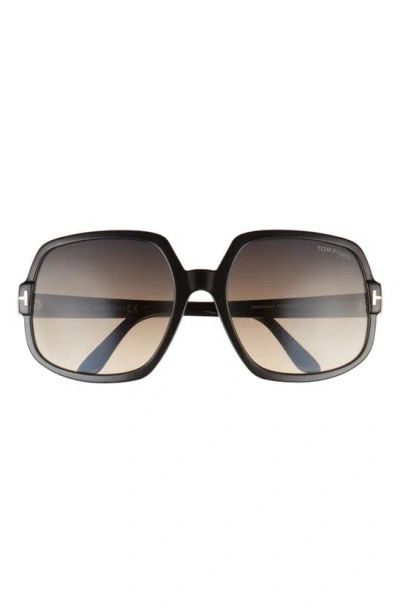 Tom Ford Delphine 60mm Gradient Sunglasses In Shiny Black / Gradient Smoke