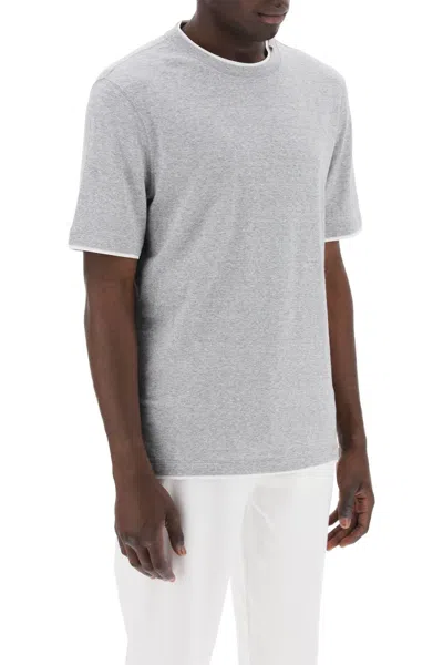 Shop Brunello Cucinelli Overlapped-effect T-shirt In Linen And Cotton In Grey