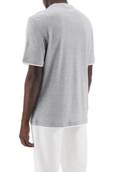 Shop Brunello Cucinelli Overlapped-effect T-shirt In Linen And Cotton In Grey