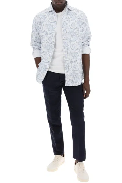 Shop Brunello Cucinelli Oxford Shirt With Paisley Pattern In White,blue