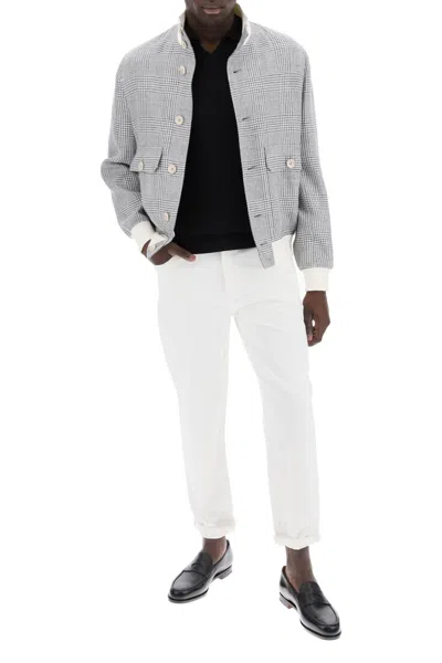 Shop Brunello Cucinelli Prince Of Wales Check Bomber Jacket In White,grey